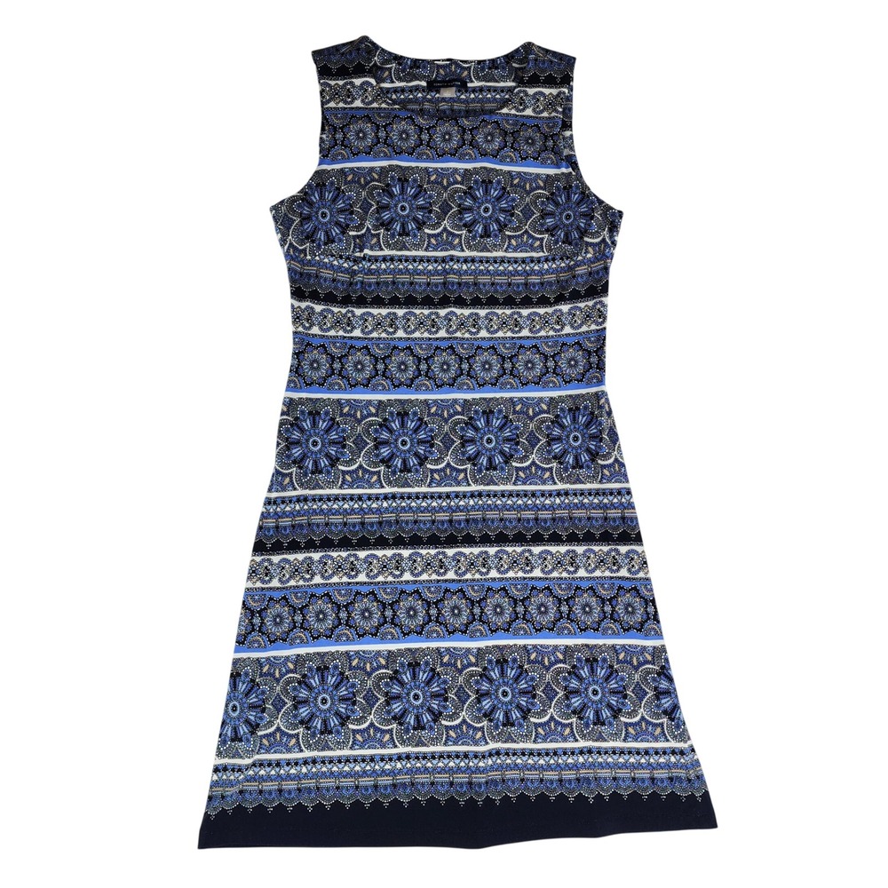 Tommy Hilfiger Sheath Dress Women 4 Blue Medallion Print Sleeveless Polyester